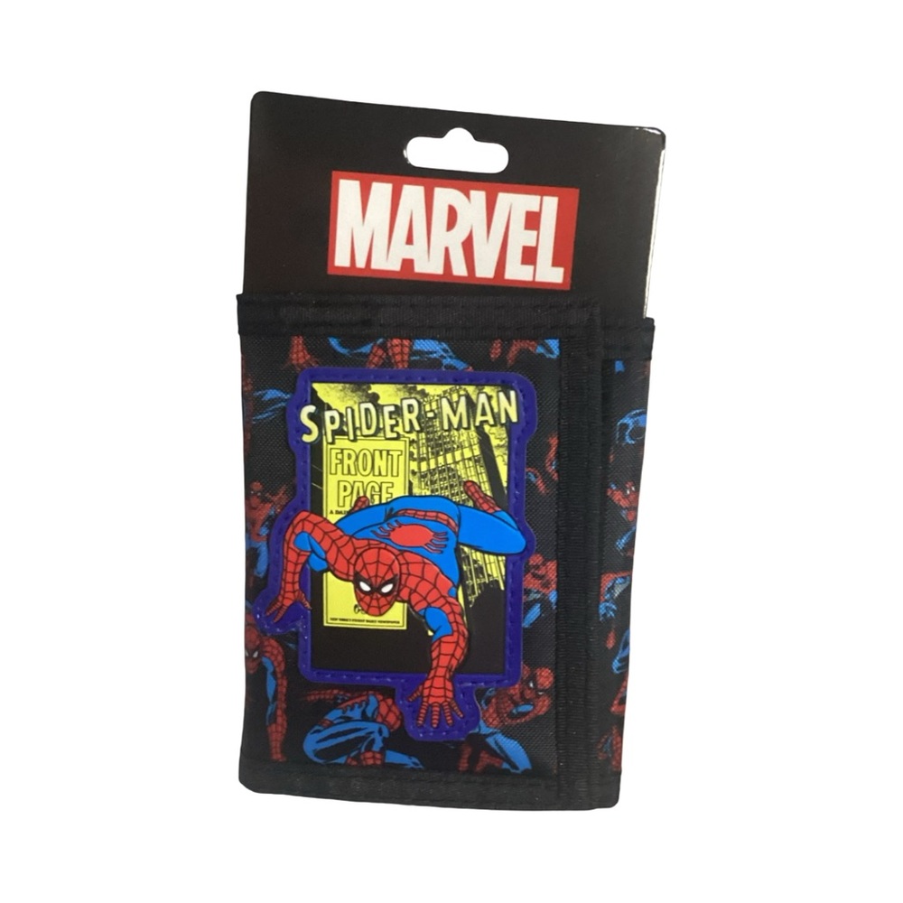 Bioworld Marvel Spider-Man Front Page Trifold Nylon Wallet Hook Loop Close NEW